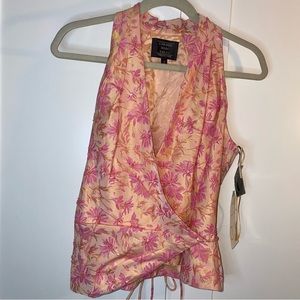 Carmen Marc Valvo Pink Orange Beaded Floral Wrap Blouse Top 8